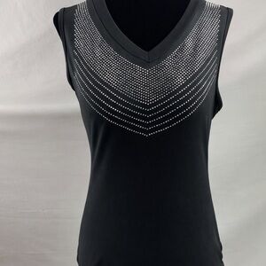 Black Rhinestone V-Neck Sleeveless Top